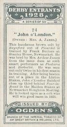1928 Ogden's Derby Entrants #24 John O'London Back